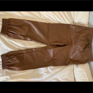 Brown Faux Leather Joggers